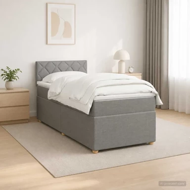 Boxspring krevet s madracem 90 x 200 cm od tkanine, dizajn s rombovima, svjetlosivi