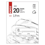 EMOS Božićne lampice Nano, 20LED, 1,9m, 2xAA, CW