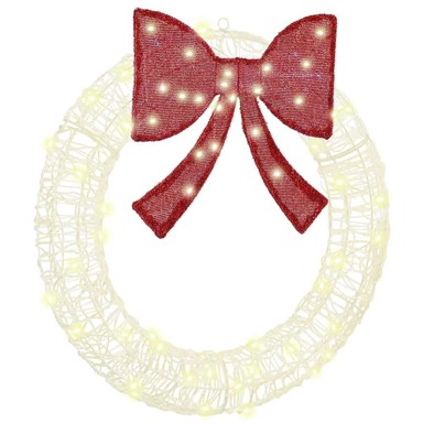 Božićni vijenac s LED lampicama toplo bijelo svjetlo 75 cm akril