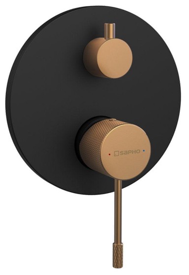 SAPHO Ugradbena miješalica za tuš SOLARIS, 2 izlaza, mat crna, bakrena