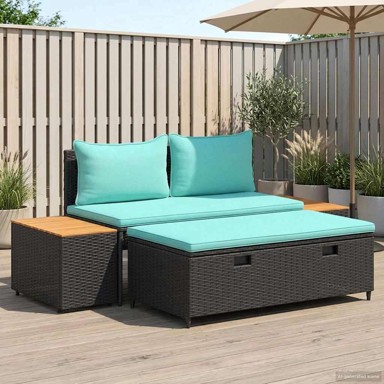 Set vanjskih sofa, 4 sjedala, 4 kom, 55 x 30 x 39 cm, crna i tirkizna