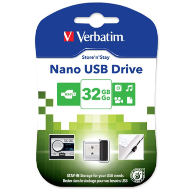 VERBATIM USB memorijski pogon Store 'n' Stay Nano, 32 GB, USB Tip-A 2.0, crni