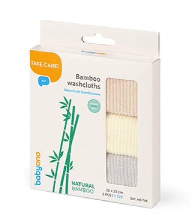 BABYONO Ručnik za pranje bambus, 3 kom, bež