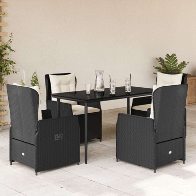 Vrtna garnitura, 5-dijelni set s jastucima od poliratana, 140 x 70 x 74 cm, crna