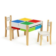 ECOTOYS Stol sa spremnikom i ladicama za igračke i dvije stolice
