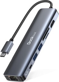 Dockteck usb-c hub, 7-u-1, HDMI 4K@60Hz, 100W PD, ethernet