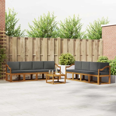 Set vanjskih sofa, 9-dijelni, prirodna i antracit, čvrsto drvo akacije