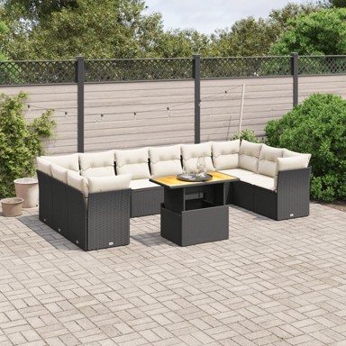 11-dijelni set vrtnih sofa od poliratana s jastucima crni