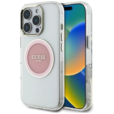 Guess IML Metal Colored Circle Classic Logo MagSafe maskica za iPhone 16 Pro Max, roza