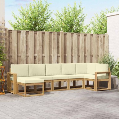 Set vanjskih sofa 7-dijelni s jastukom, poliester, bijela/krem