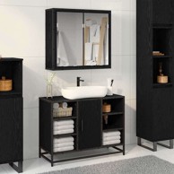 Set namještaja za kupaonicu 2 kom, 80 x 33 x 60 cm, crni hrast