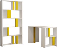 LIMA Studijski stol s policom za knjige, bijela/žuta