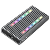QOLTEC Vanjsko kućište 52272, za M.2 SATA i NVMe SSD, RGB LED, USB-C, sivo