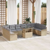 11-dijelni vrtni sofa set s jastučićima poli ratan, bež