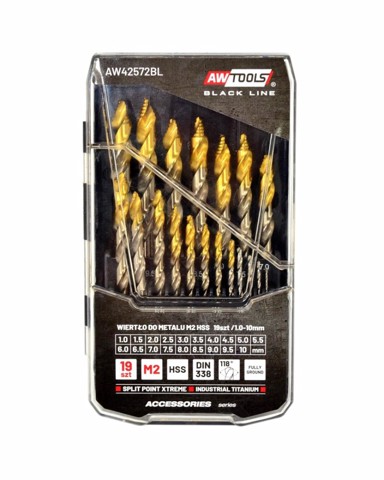 AWTOOLS Set svrdala za metal M2 HSS-TiN 15-10 mm 19 kom, srebrna