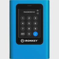 KINGSTON Vanjski SSD IronKey Vault Privacy 80, 7.68 TB, USB-C 3.2 Gen1 (5 Gbit/s), plavo/crno