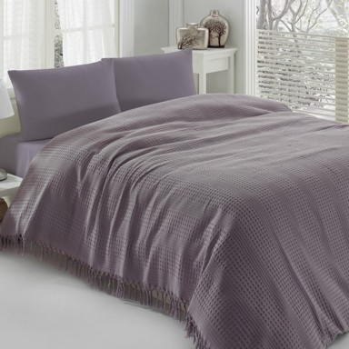 Ljubičasti pamučni prekrivač za krevet Pique, 220 x 240 cm