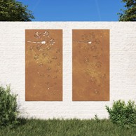 Vrtni ukrasi, zidni, 2 kom, 105x55 cm, čelik COR-TEN, cvjetni uzorak