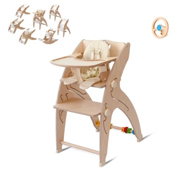 QUARTTOLINO 7u1 dječja stolica za bebe i djecu s volanom, natur