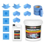 ISOLBAU Set za hidroizolaciju 818B, tekuća folija PLUS 25 kg, Tiefengrund PRO 5 l, brtvena traka 25 m, kutovi 4 kom., manžete 4 kom.