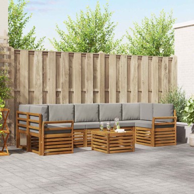 Set sofa, 8 kom, čvrsto drvo akacije, prirodna i svijetlosiva