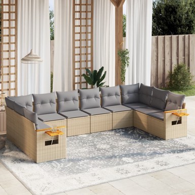 10-dijelni set vrtnih sofa s jastucima bež od poliratana