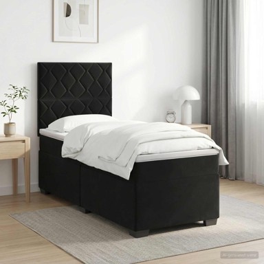 Krevet Boxspring s madracem 90x200 cm, baršun, crni