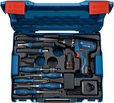 BOSCH Set akumulatorske bušilice i ručnog alata GSR 12V-15, plava