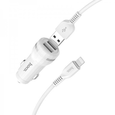 HOCO Auto punjač Z27, Lightning kabel 1 m, 2,4 A, bijela