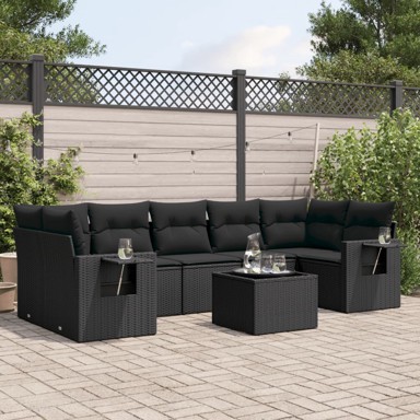 8-dijelni set vrtnih sofa od poliratana s jastucima crni