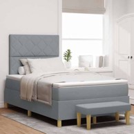 Box Spring krevet s madracem i klupom, Svjetlosivi, 120x190 cm