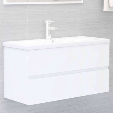 Ormarić s ugrađenim lavabo-umivaonikom, 90 x 38.5 x 45 cm, konstruirano drvo, bijela