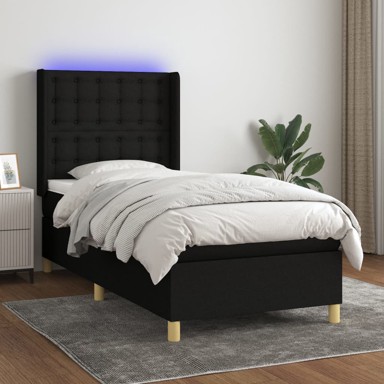 Krevet box spring s madracem LED crni 80 x 200 cm od tkanine