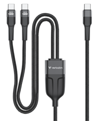 VERBATIM Kabel Sync & Charge DUAL USB-C na 2 x USB-C, M/M, 100 W PD 3.0, PPS, QC 3.0, 1,5 m, crni