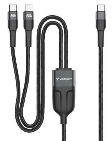 VERBATIM Kabel Sync & Charge DUAL USB-C na 2 x USB-C, M/M, 100 W PD 3.0, PPS, QC 3.0, 1,5 m, crni