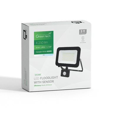 GREEN TECH Led reflektor sa senzorom 50W, 4250 lm, 6500K, IP65, crni