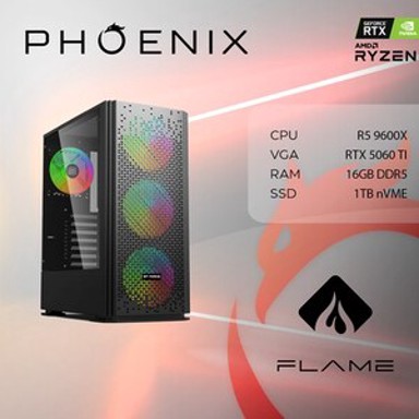 PHOENIX Stolno računalo FLAME X-506 / AMD Ryzen 5 9600X, 16GB, 1TB SSD, GeForce RTX 5060 Ti, bez OS