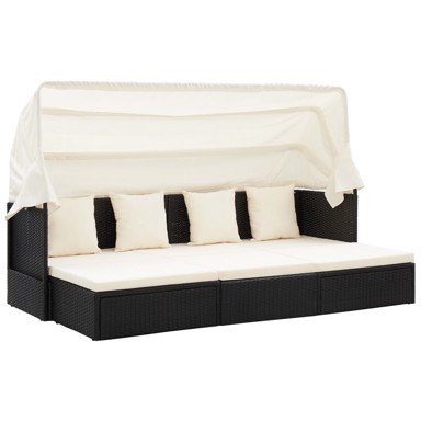 Vrtni ležaj s krovom crni 200 x 60 x 124 cm od poliratana