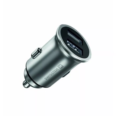 SWISSTEN Punjač za auto 2xUSB, 4.8A, 12-24V, metalic, srebrni