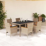7-dijelni vrtni blagovaonski set s jastucima od poli-ratana i stakla, stol 150 x 90 x 75 cm, bež