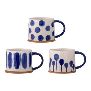 BLOOMINGVILLE Bijele/plave šalice u setu 3 kom od kamenine 450 ml Linora 