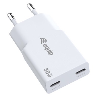 EQUIP GaN Slim zidni punjač, USB-C/USB-A, PD 3.0, 30 W, bijeli