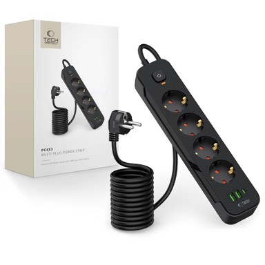 TECH-PROTECT Power Strip PCL4X3, 4x utičnica + 2x USB + 1x Type C, crna