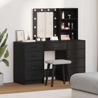 Set stolića za šminkanje s LED svjetlom, crni, drvo