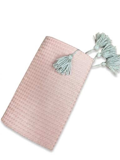 TUMI Vafl dekica Boho s pomponima 75 x 100 cm, puderasto roza