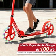 COSTWAY Dječji romobil, sklopivi, 2 svjetleća kotača, podesiva ručka, crvena