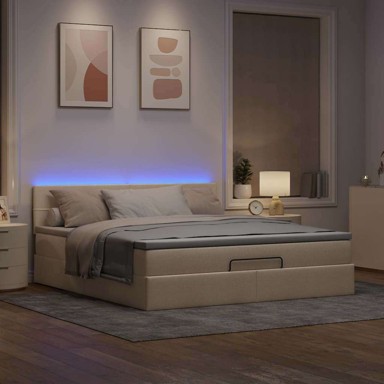 Otomanski krevet s madracem, krem, 180x200 cm, blok s kvadratima