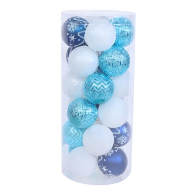 Božićne kuglice, set 24 kom, 6 cm, plava i bijela