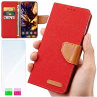 Preklopna maskica za Motorola Moto E15 / Moto G05, od platna, sa zaštitnim staklom, crvena