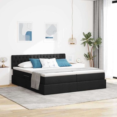 Krevet s od storage s madracem 200 x 200 cm, crna, dizajn s jastučićima